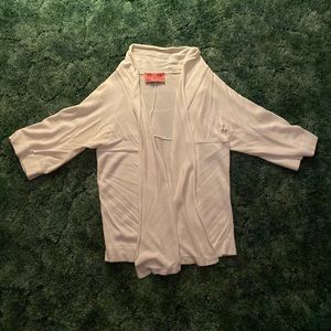White open front cardigan 3/4 length sleeves.